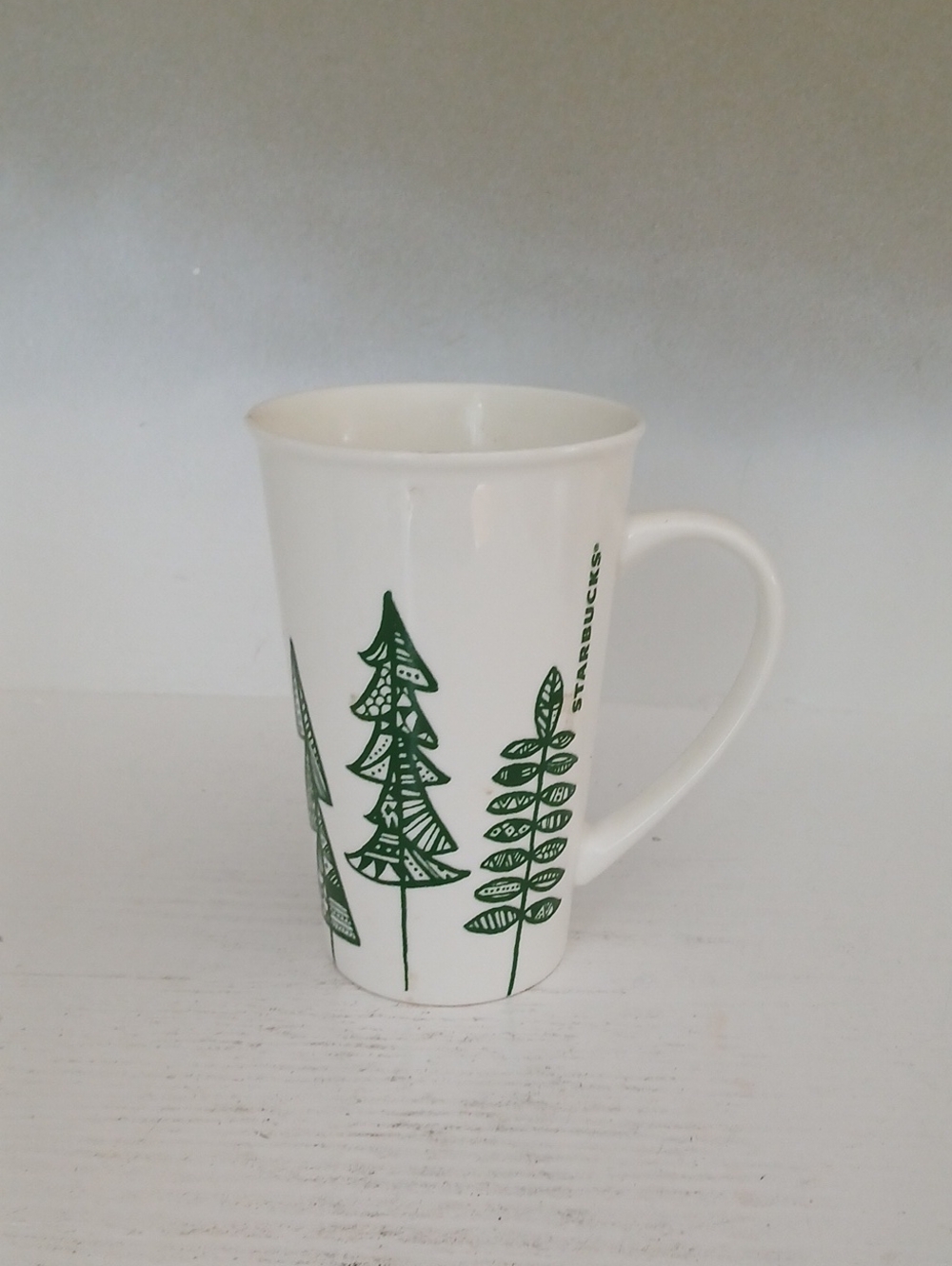 Starbucks White Mug with Green Tree Motif